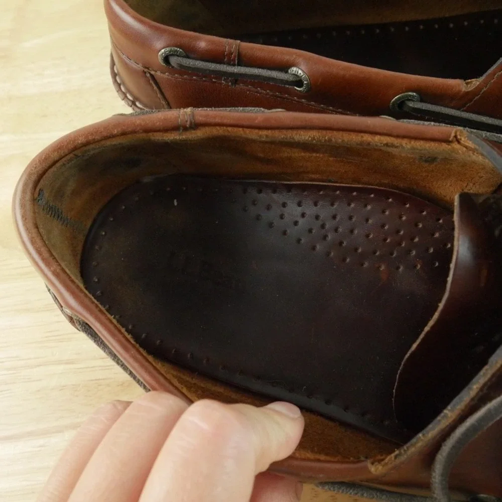 LL Bean Mens Brown Leather Boat Shoes Moc Toe Loafers Size 12 D Heritage Preppy